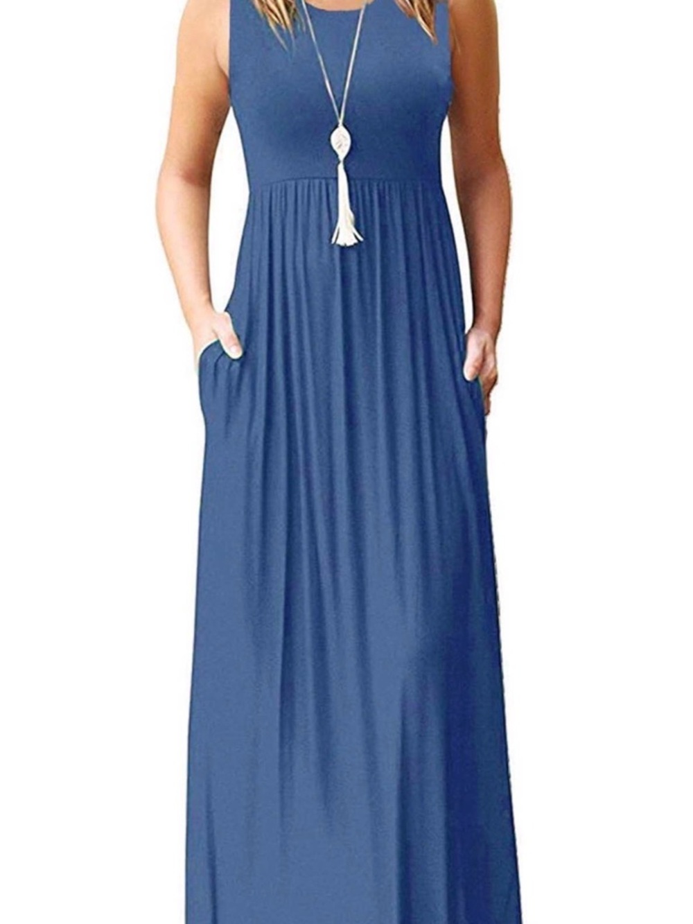 Sleeveless Blue Maxi Dress with Pockets
